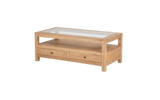 Mesa de Centro Rustica de 120 Marron Tapa Cristal Serie Apelby