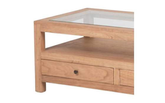 Mesa de Centro Rustica de 120 Marron Tapa Cristal Serie Apelby