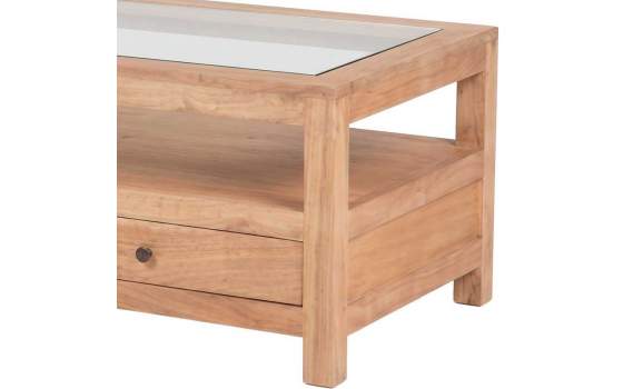 Mesa de Centro Rustica de 120 Marron Tapa Cristal Serie Apelby