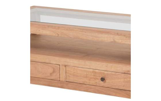 Mesa de Centro Rustica de 120 Marron Tapa Cristal Serie Apelby