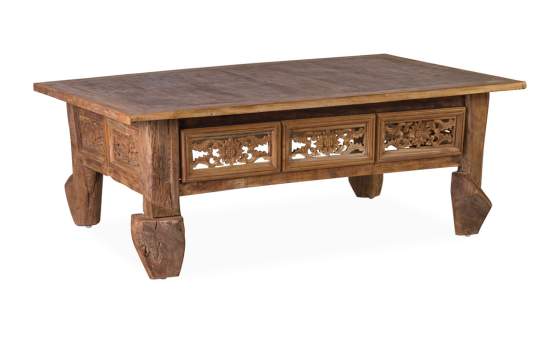 Mesa de Centro Tallada Madera Reciclada Oriental Serie Recicle