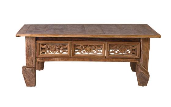 Mesa de Centro Tallada Madera Reciclada Oriental Serie Recicle