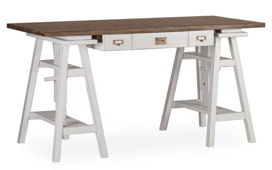 Mesa Escritorio Regulable Blanco Nogal Serie Everest