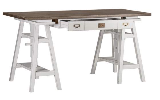 Mesa Escritorio Regulable Blanco Nogal Serie Everest