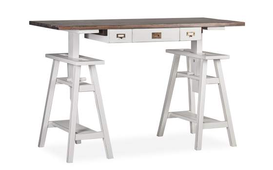 Mesa Escritorio Regulable Blanco Nogal Serie Everest