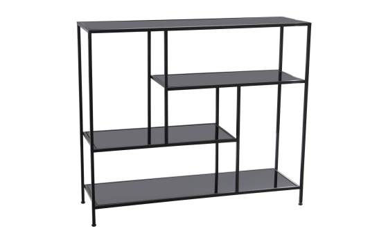 Mesa Estanteria Estilo Actual en Forja y Cristal Negra Akajan
