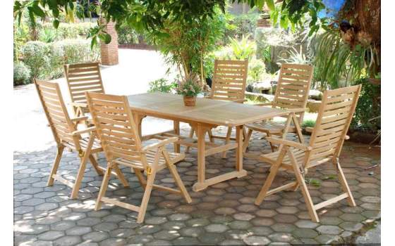 Mesa Extensible y 6 Silones Teca Tirena