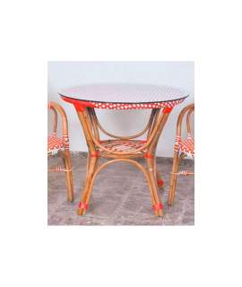 Mesa Rattan Terraza Tejido Sintetico Rojo Blanco Barias