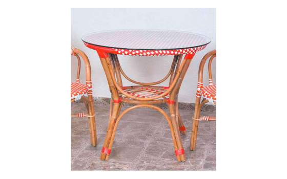 Mesa Rattan Terraza Tejido Sintetico Rojo Blanco Barias