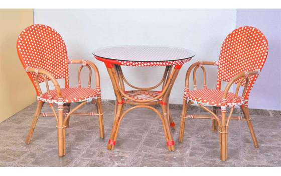 Mesa Rattan Terraza Tejido Sintetico Rojo Blanco Barias