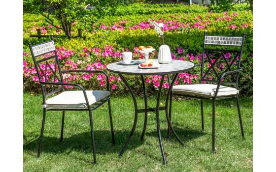 Mesa Redonda 70 cm 2 Sillones Forja con Mosaico Reigen