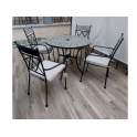 Mesa Redonda 90 cm  con Mosaico 4 Sillones Forja y Cojin Reigen