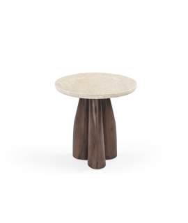 Mesa Redonda Auxiliar 50 cm Moderna Madera Mindi Marmol - Acheu
