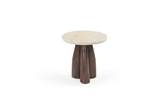 Mesa Redonda Auxiliar 50 cm Moderna Madera Mindi Marmol - Acheu