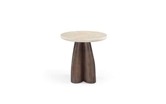 Mesa Redonda Auxiliar 50 cm Moderna Madera Mindi Marmol - Acheu
