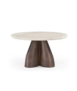 Mesa Redonda Auxiliar 75 cm Diseño Madera Mindi Marmol - Acheu