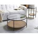 Mesa Redonda Auxiliar Forja Cristal y Tejido de Rattan Oksaka