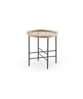 Mesa Redonda Auxiliar Madera y Metal con Cristal - Serie Anlet