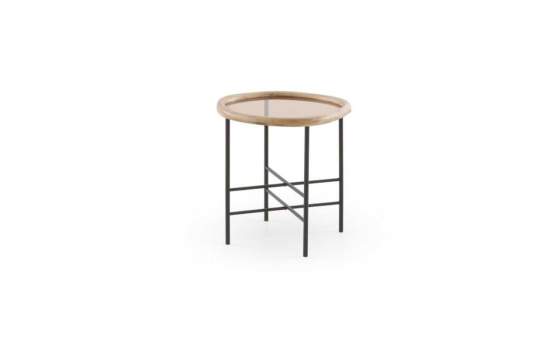 Mesa Redonda Auxiliar Madera y Metal con Cristal - Serie Anlet