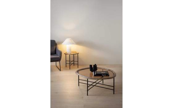 Mesa Redonda Auxiliar Madera y Metal con Cristal - Serie Anlet