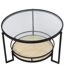 Mesa Redonda Metalica Moderna Negra con Cristal Alaraz