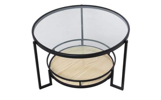 Mesa Redonda Metalica Moderna Negra con Cristal Alaraz