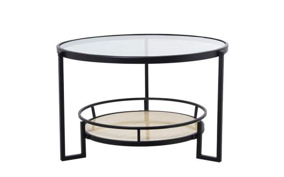 Mesa Redonda Metalica Moderna Negra con Cristal Alaraz