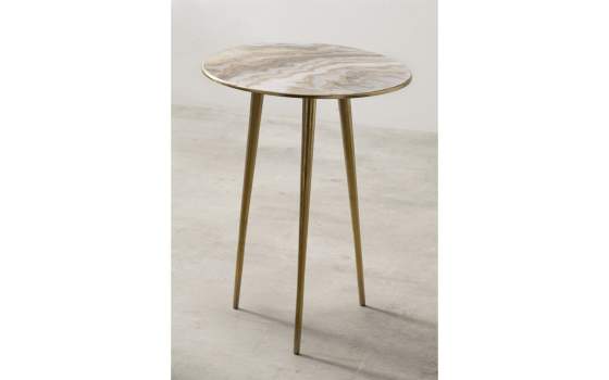 Mesa Redonda Patas Metal Oro Tapa Imitacion Marmol Alossi