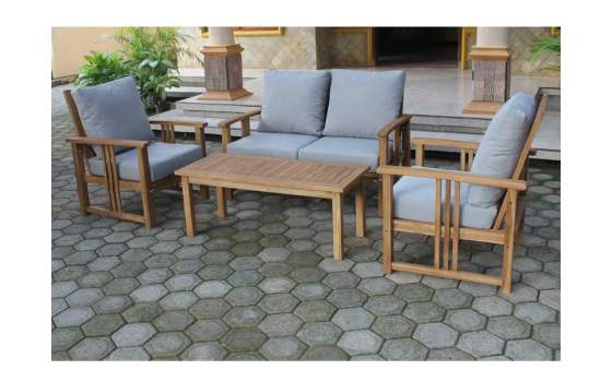 Mesa Sofa y 2 Sillones con Cojines Teca Serie Tirena