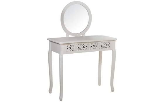 Mesa Tocador Blanca Clasica 2 Cajones Tallados Serie Trados