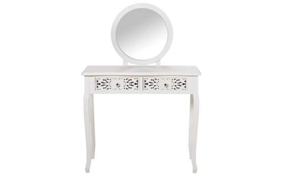Mesa Tocador Blanca Clasica 2 Cajones Tallados Serie Trados