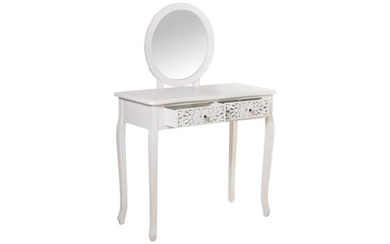 Mesa Tocador Blanca Clasica 2 Cajones Tallados Serie Trados