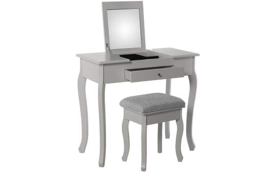 Mesa Tocador Blanca con Taburete Espejo y Joyero Serie Aringer