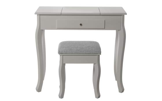 Mesa Tocador Blanca con Taburete Espejo y Joyero Serie Aringer