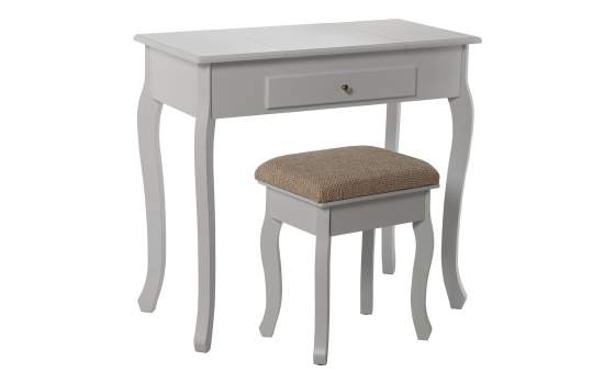 Mesa Tocador Clasica con Espejo y Joyero Blanco Serie Aringer