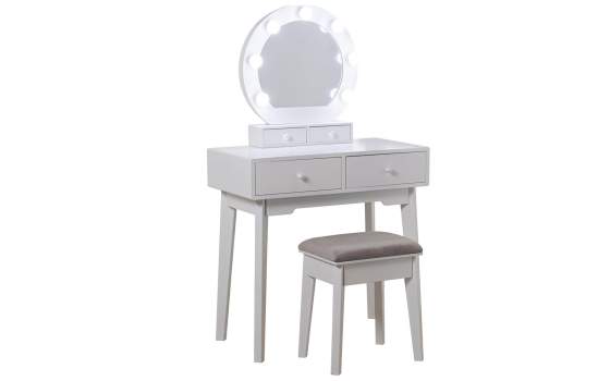 Mesa Tocador con Taburete Color Blanco Luz Led Aringer