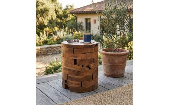 Mesa Trozos Madera de Teca Color Avellana Serie Audoyn