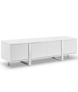 Mesa TV Salon Moderno Blanco 4 Puertas Acanaladas Aisain