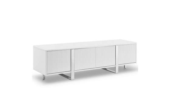 Mesa TV Salon Moderno Blanco 4 Puertas Acanaladas Aisain