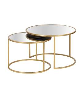 Mesas Nido Actuales Redonda Metal Oro y Espejo Serie Alagon