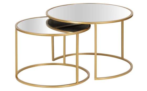 Mesas Nido Actuales Redonda Metal Oro y Espejo Serie Alagon