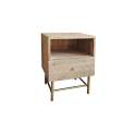 Mesita 1 Cajon Tallado Madera Natural Serie Mirjan