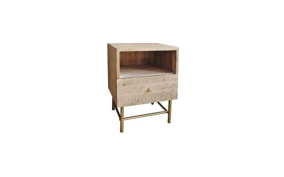 Mesita 1 Cajon Tallado Madera Natural Serie Mirjan
