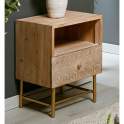 Mesita 1 Cajon Tallado Madera Natural Serie Mirjan