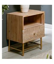 Mesita 1 Cajon Tallado Madera Natural Serie Mirjan