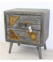 Mesita 2 Cajones Rustica Decoracion Metal Oro Serie Atrada