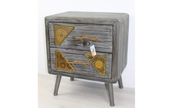 Mesita 2 Cajones Rustica Decoracion Metal Oro Serie Atrada