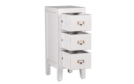 Mesita 3 Cajones Estrecha Colonial en Blanco Serie Everest