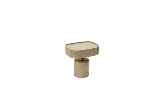 Mesita Auxiliar Moderna 1 Cajon Color Taupe Brillo Serie Amalfi