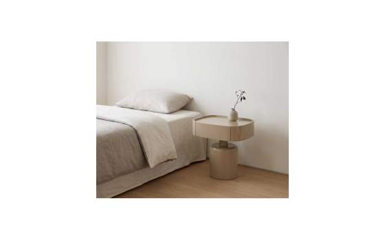 Mesita Auxiliar Moderna 1 Cajon Color Taupe Brillo Serie Amalfi